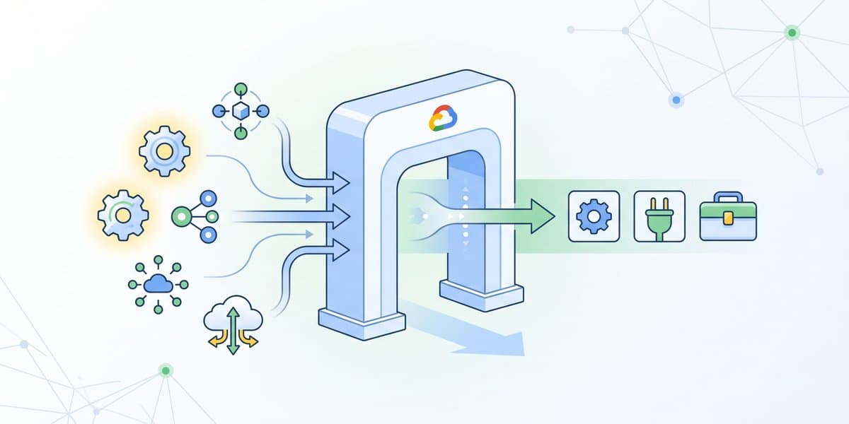 Google Cloud API Gateway illustration for connecting services and APIs