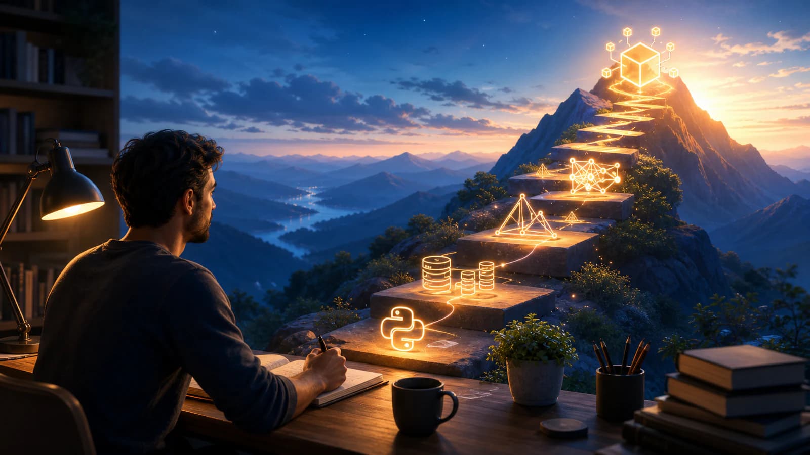 Self-directed learner progressing through practical AI skills and projects