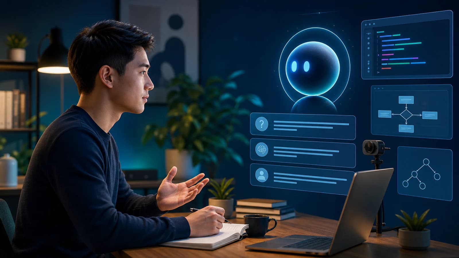 Candidate practicing for a structured AI-powered technical interview